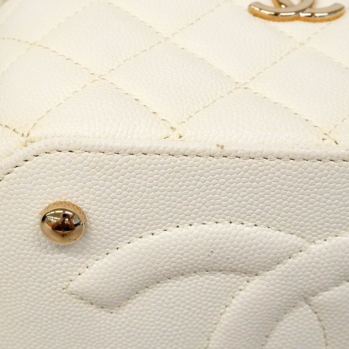 Chanel Vanity Bag Quilted Caviar Leather White Champagne Gold 2-Way Bag — view 7