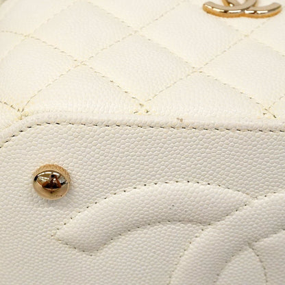 Chanel Vanity Bag Quilted Caviar Leather White Champagne Gold 2-Way Bag — view 7