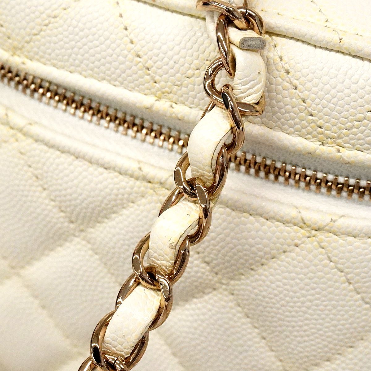 Chanel Vanity Bag Quilted Caviar Leather White Champagne Gold 2-Way Bag — view 6