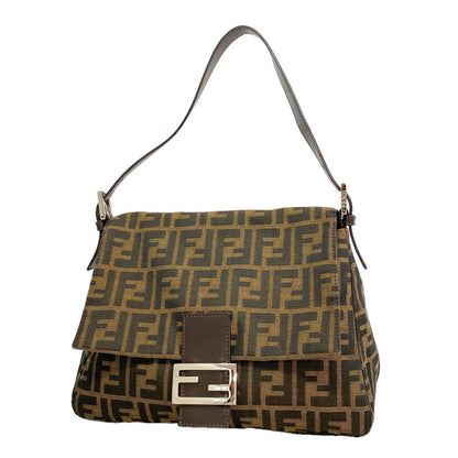 Fendi Handbag Zucca Mamma Bucket Nylon Canvas Brown Silver