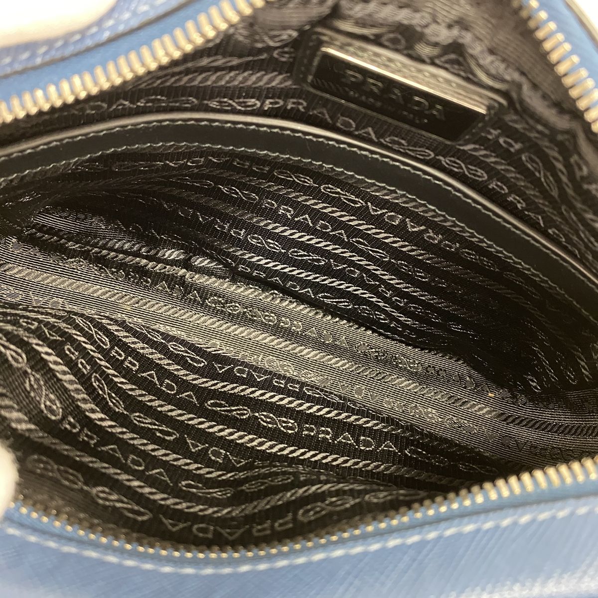 Prada Shoulder Bag Leather Blue Silver — view 4