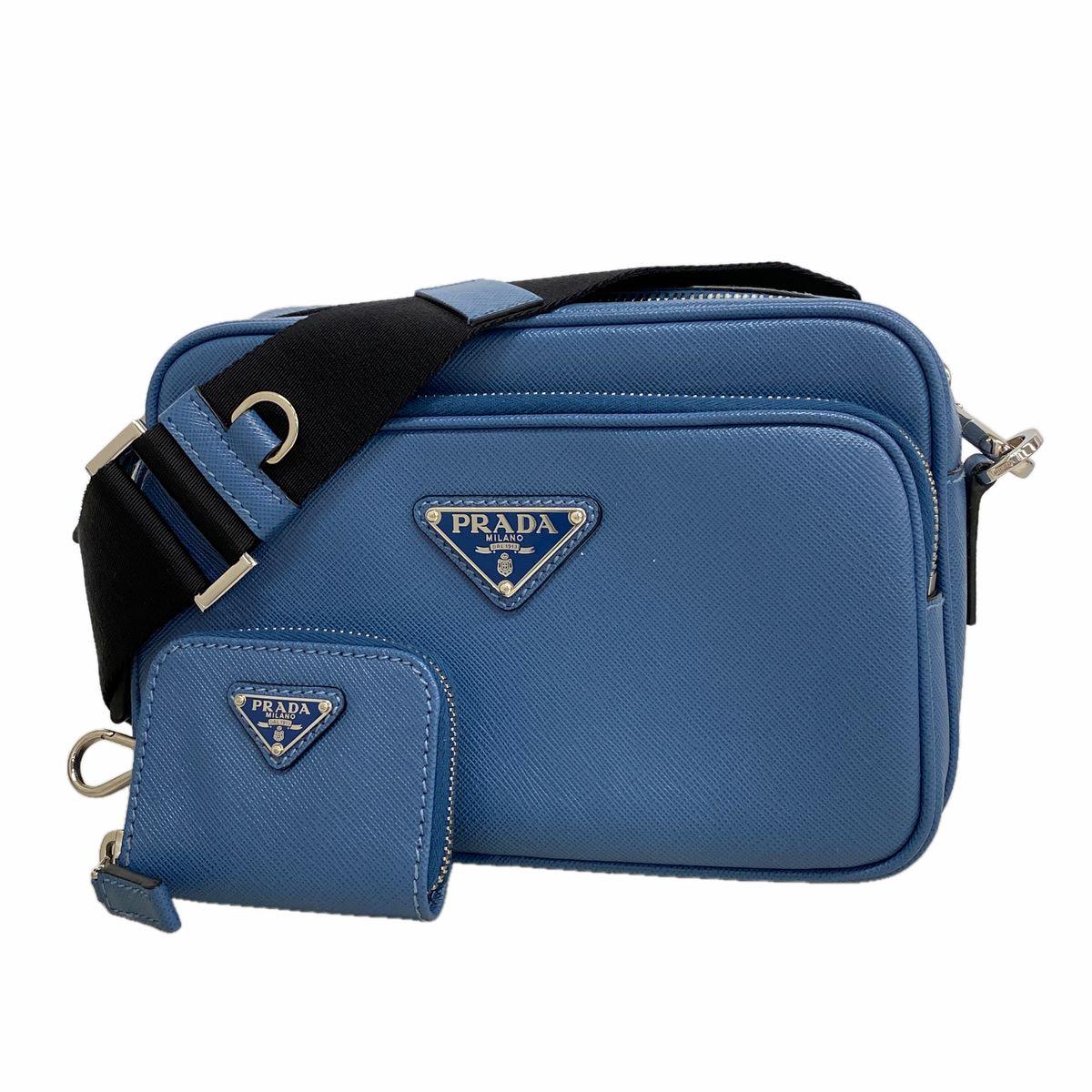 Prada Shoulder Bag Leather Blue Silver