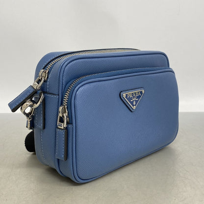 Prada Shoulder Bag Leather Blue Silver — view 2
