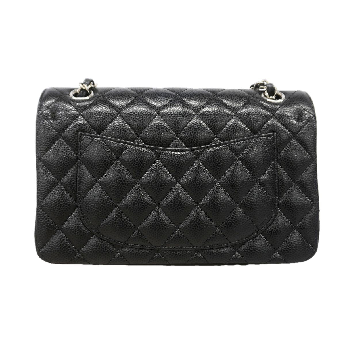 Chanel Shoulder Bag Quilted Caviar Leather Black Silver — view 8
