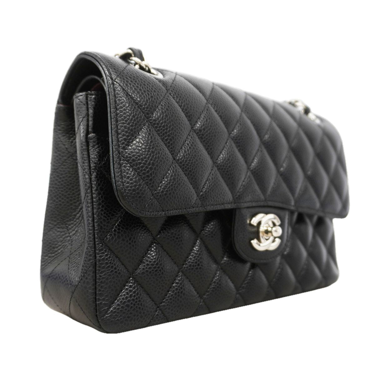 Chanel Shoulder Bag Quilted Caviar Leather Black Silver — view 2