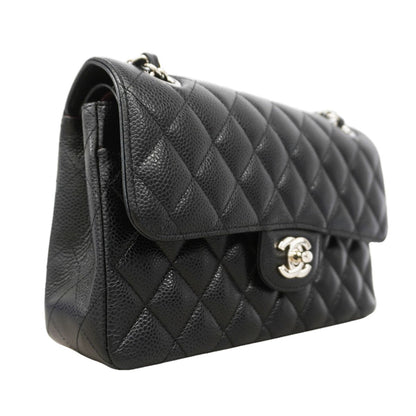 Chanel Shoulder Bag Quilted Caviar Leather Black Silver — view 2