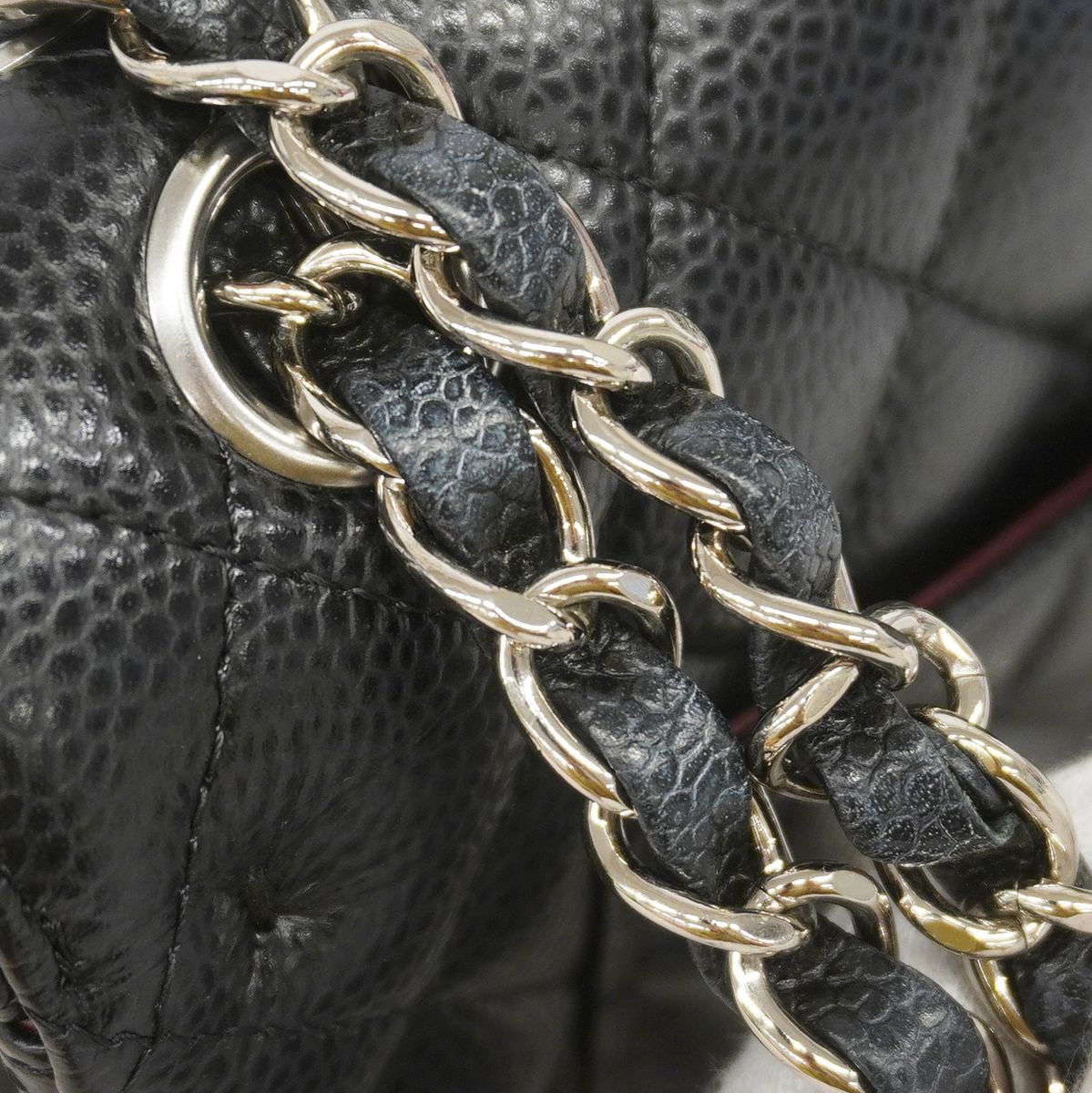 Chanel Shoulder Bag Quilted Caviar Leather Black Silver — view 6