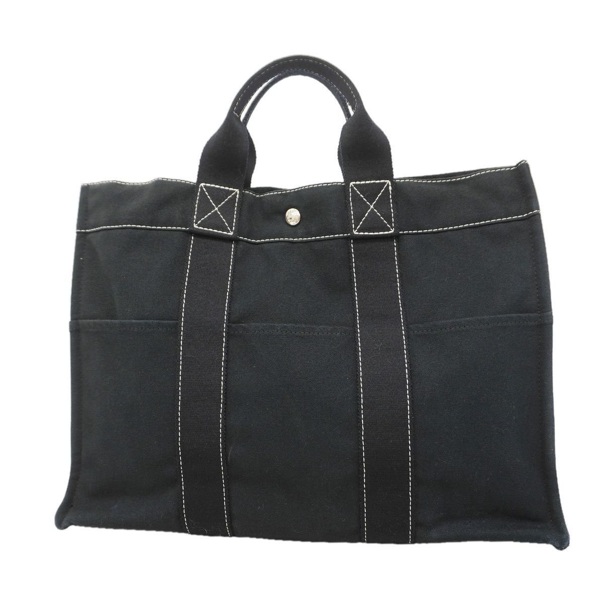Hermes Tote Bag Deauville MM Canvas Black Silver