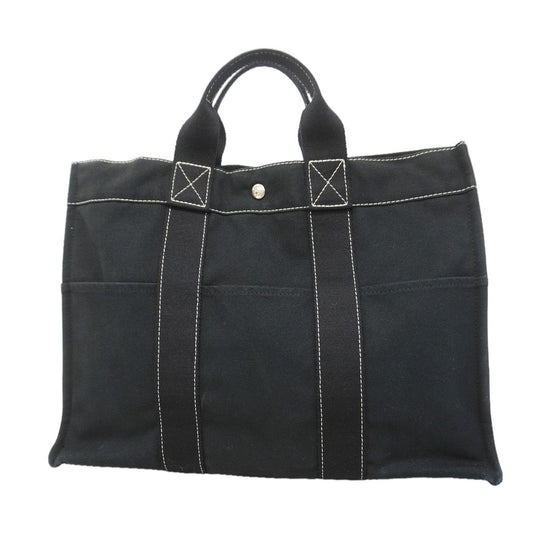Hermes Tote Bag Deauville MM Canvas Black Silver