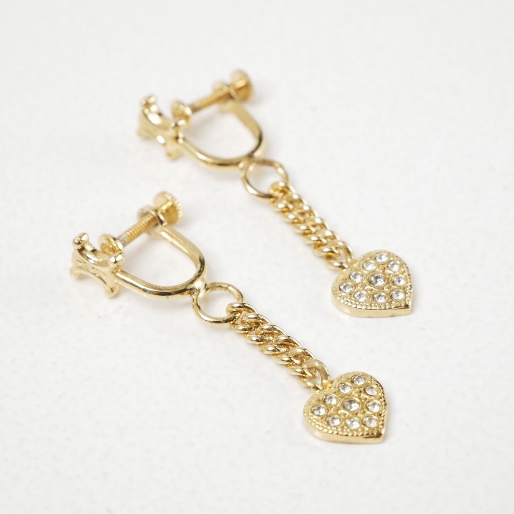 Celine Earrings Triomphe Macadam Heart Charm Rhinestone — view 6
