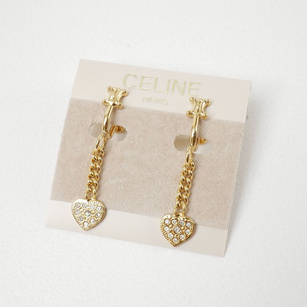 Celine Earrings Triomphe Macadam Heart Charm Rhinestone — view 3