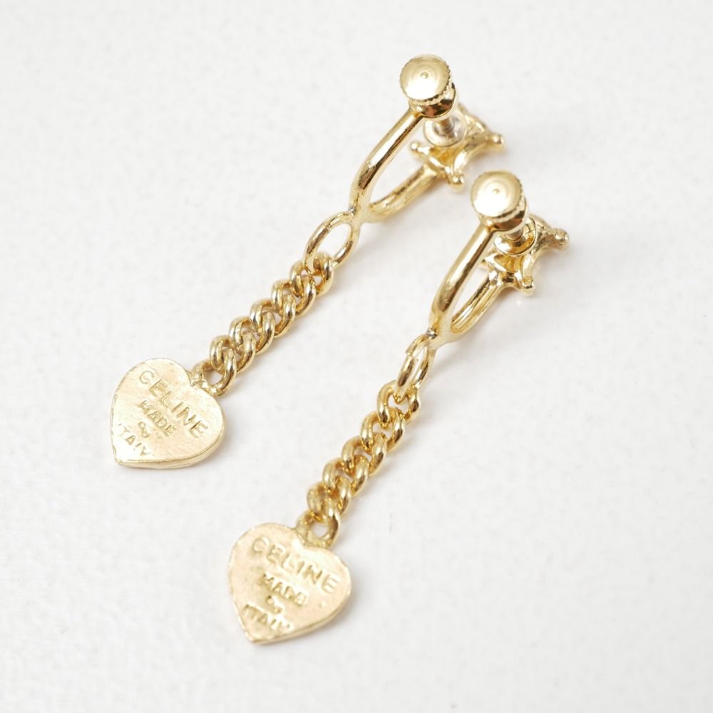 Celine Earrings Triomphe Macadam Heart Charm Rhinestone — view 7