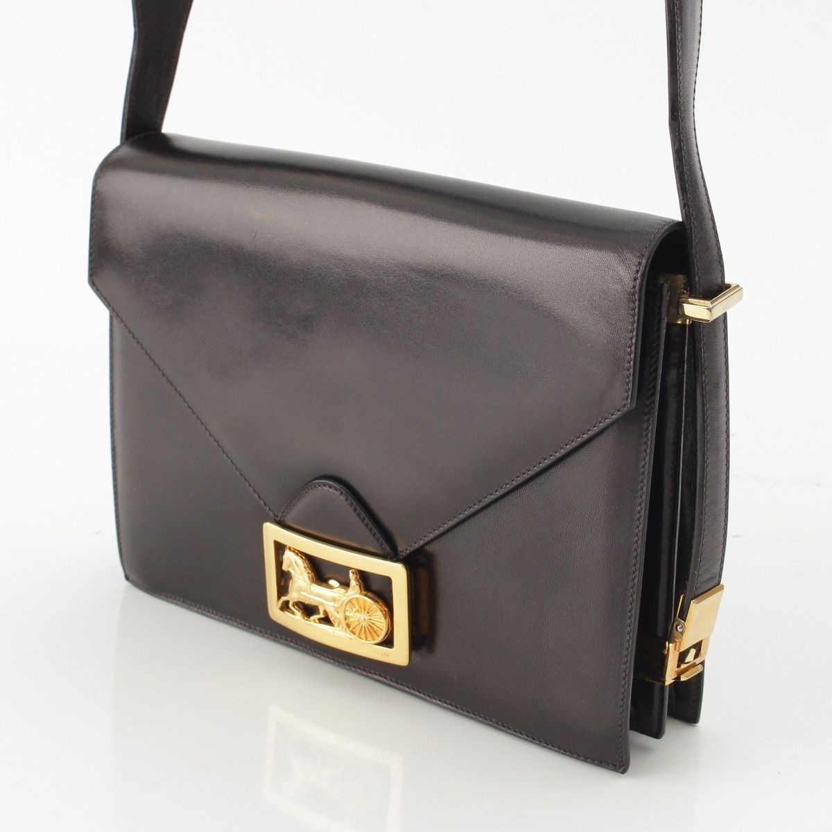 Celine Leather Carriage Shoulder Bag Black — view 2