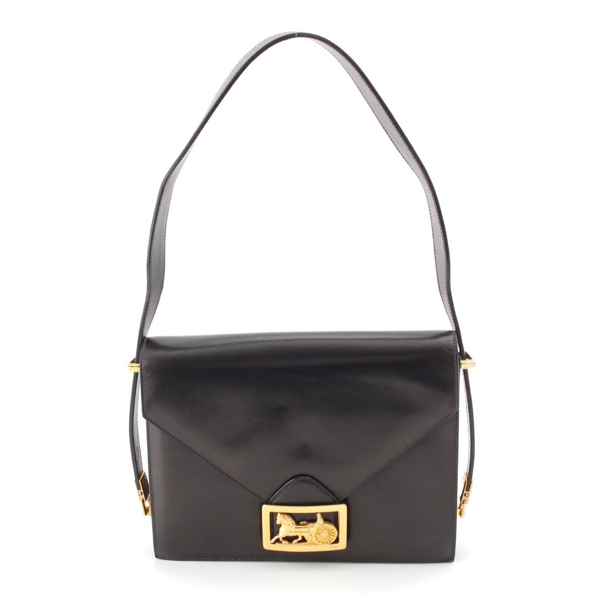 Celine Leather Carriage Shoulder Bag Black
