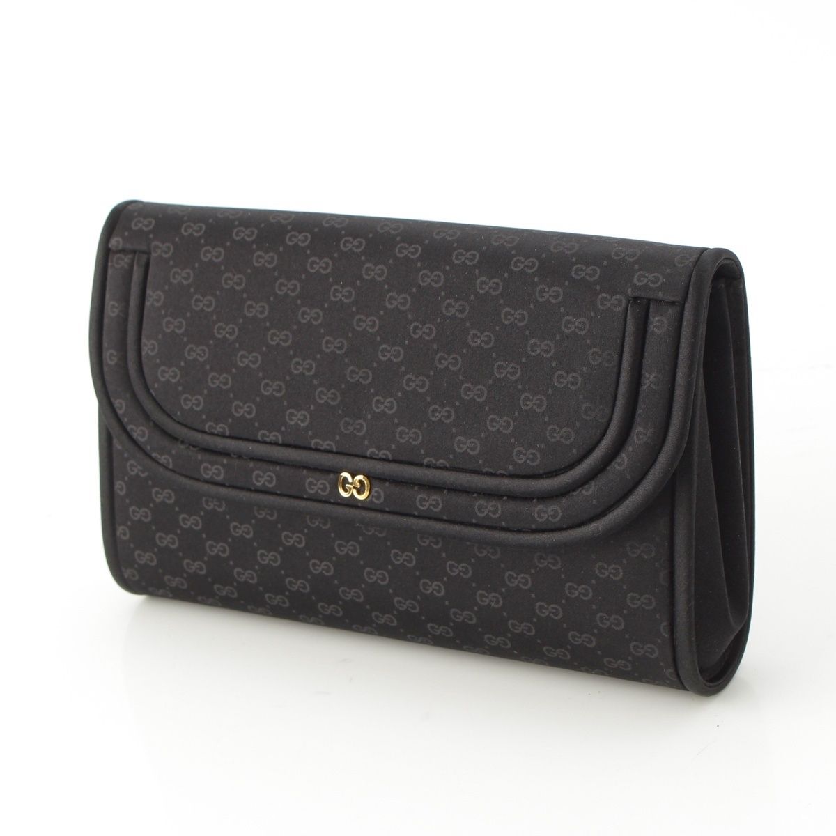 Gucci Satin Leather Vintage GG Clutch Hand Pouch Black — view 2
