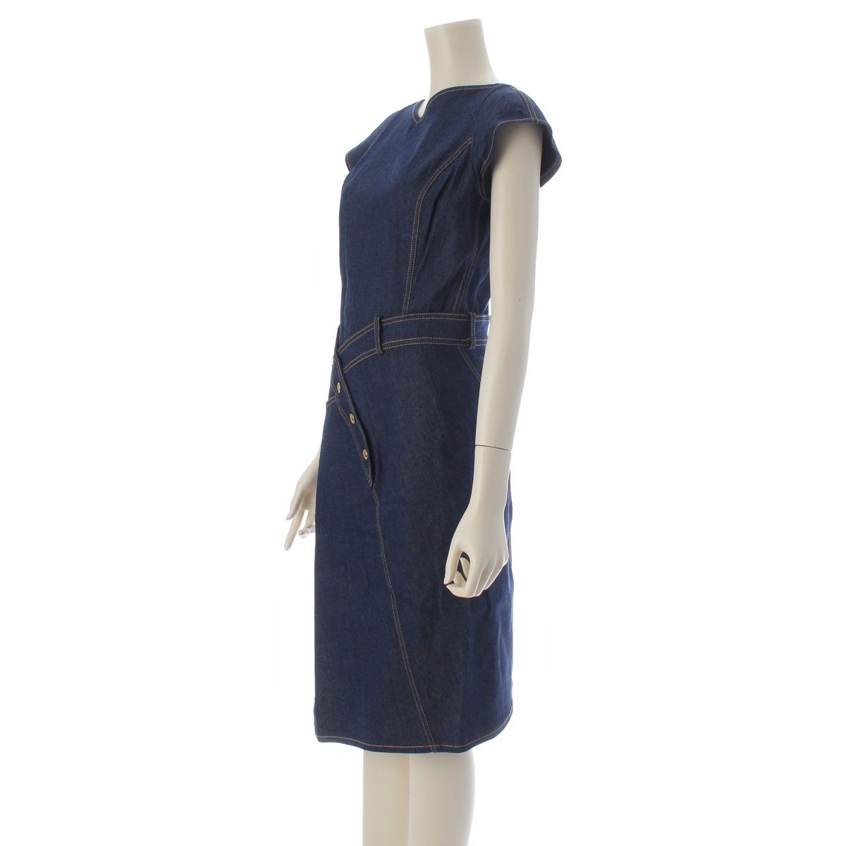 Dior Galliano Era Denim Stitch Dress Short Sleeve Indigo 40 — view 2