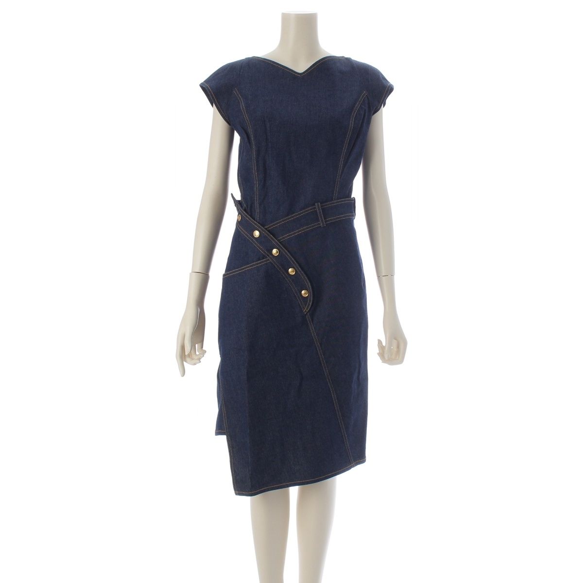 Dior Galliano Era Denim Stitch Dress Short Sleeve Indigo 40