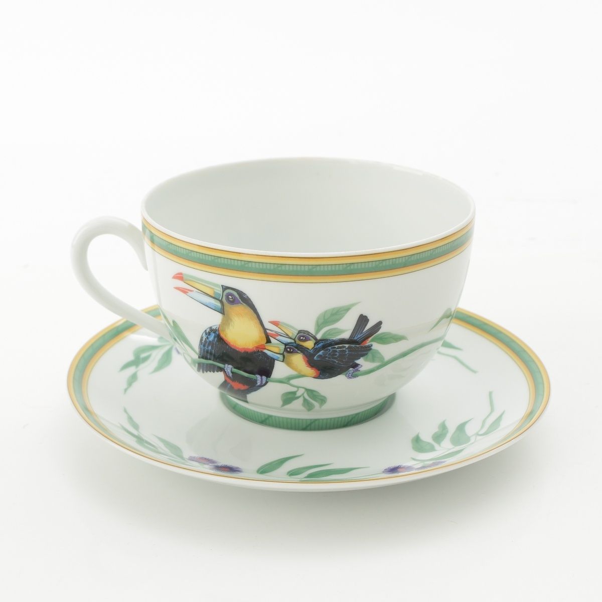 Hermes Toucans Morning Cup & Saucer Set Tableware White Green Gold — view 2