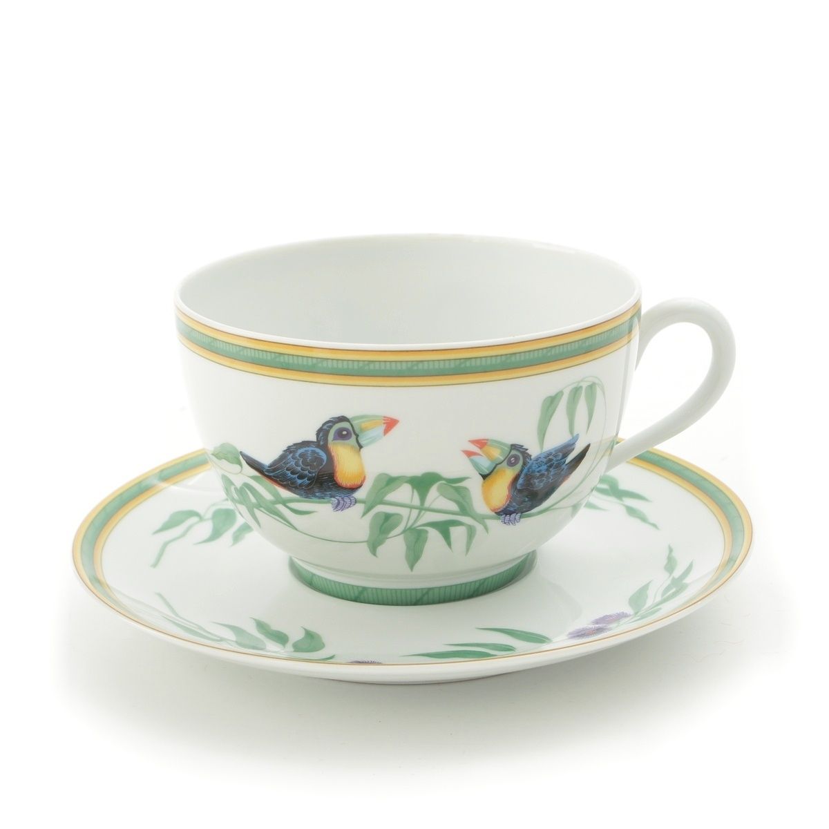 Hermes Toucans Morning Cup & Saucer Set Tableware White Green Gold