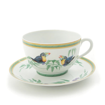 Hermes Toucans Morning Cup & Saucer Set Tableware White Green Gold
