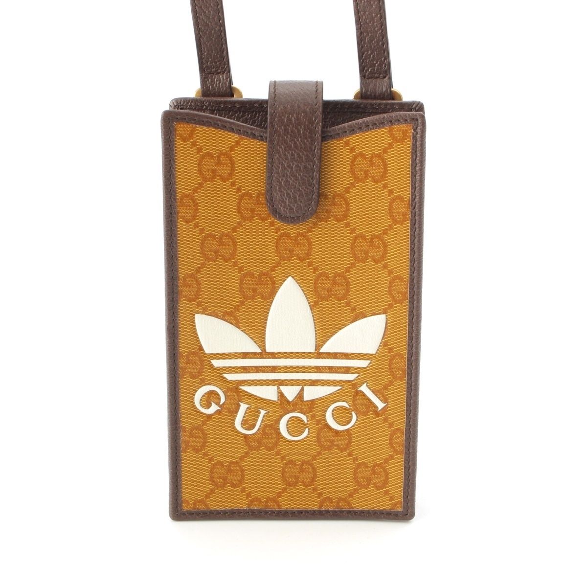Gucci Adidas Leather Smartphone Phone Case GG Crystal Gold Shoulder Bag Beige