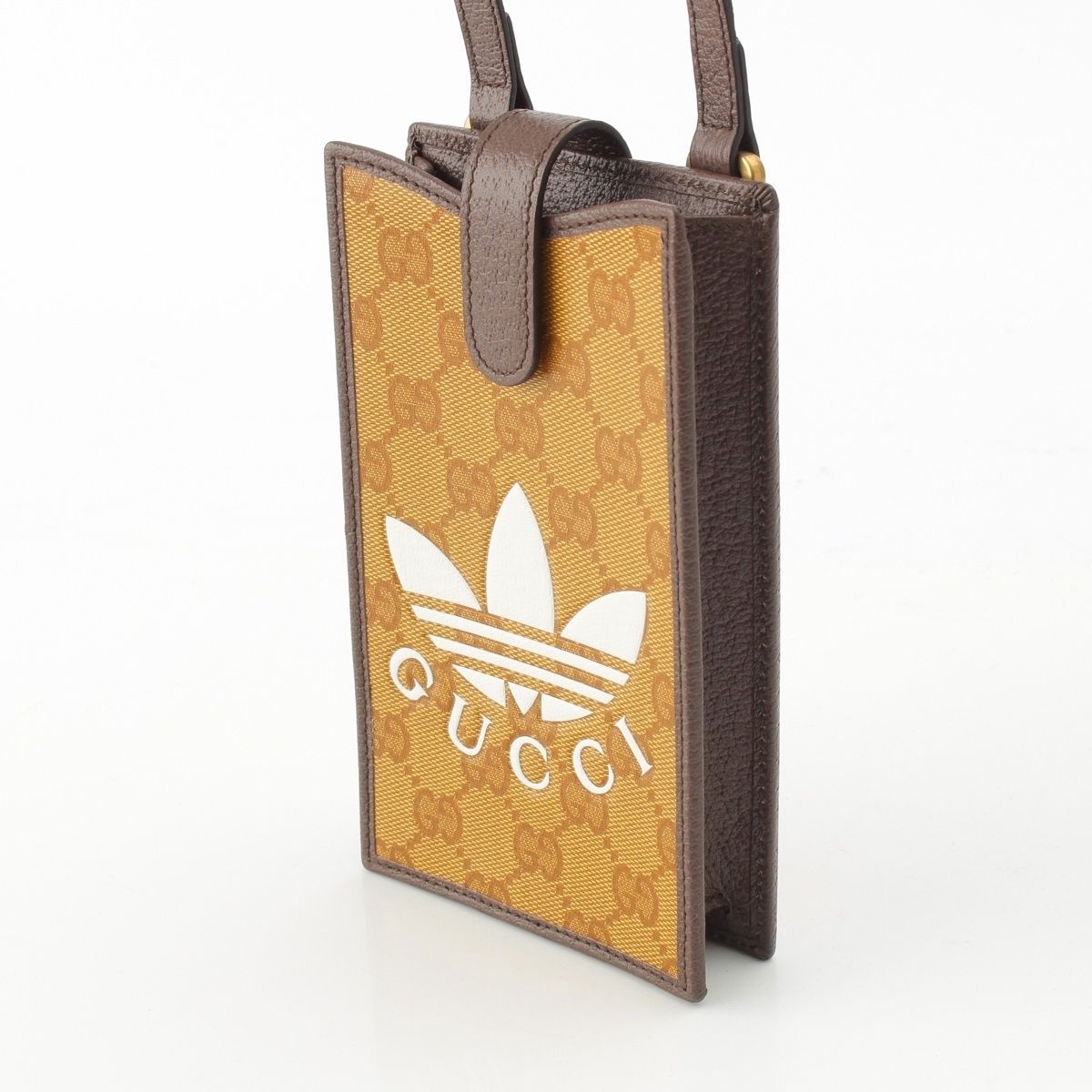 Gucci Adidas Leather Smartphone Phone Case GG Crystal Gold Shoulder Bag Beige — view 2
