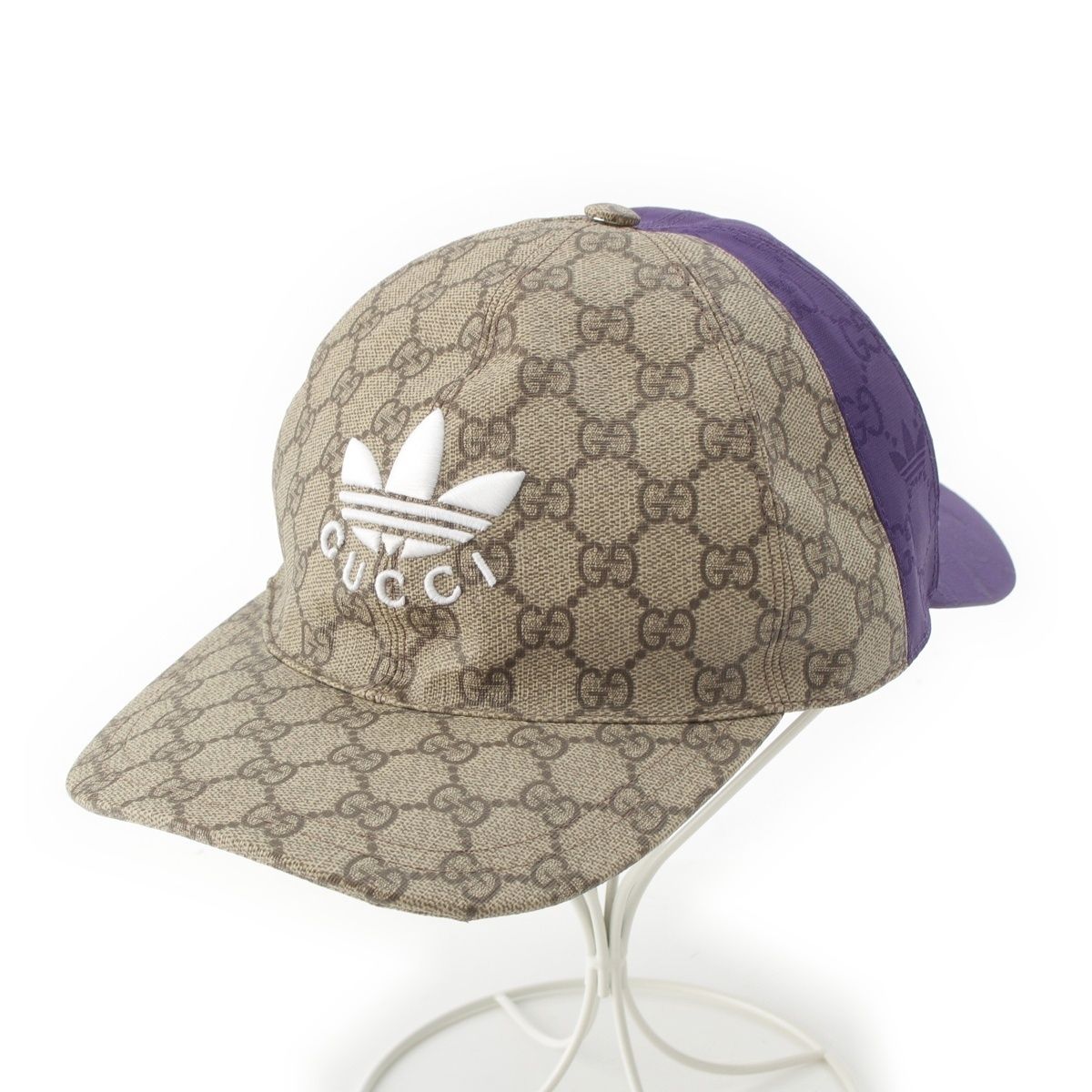 Gucci Adidas GG Supreme Double Visor Cap Hat Beige Blue XL