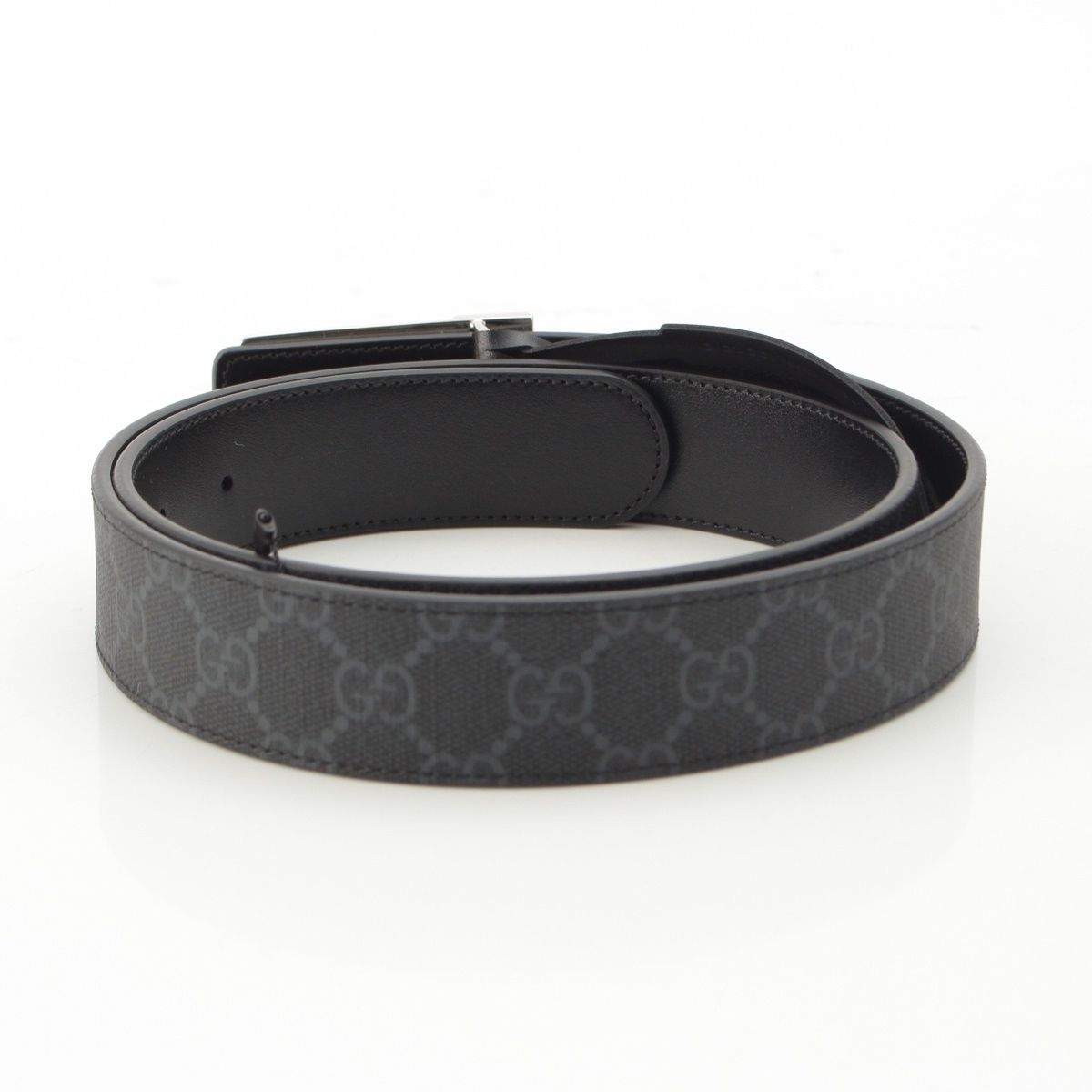 Gucci GG Supreme Canvas Leather Rectangle Buckle Reversible Belt Black — view 2
