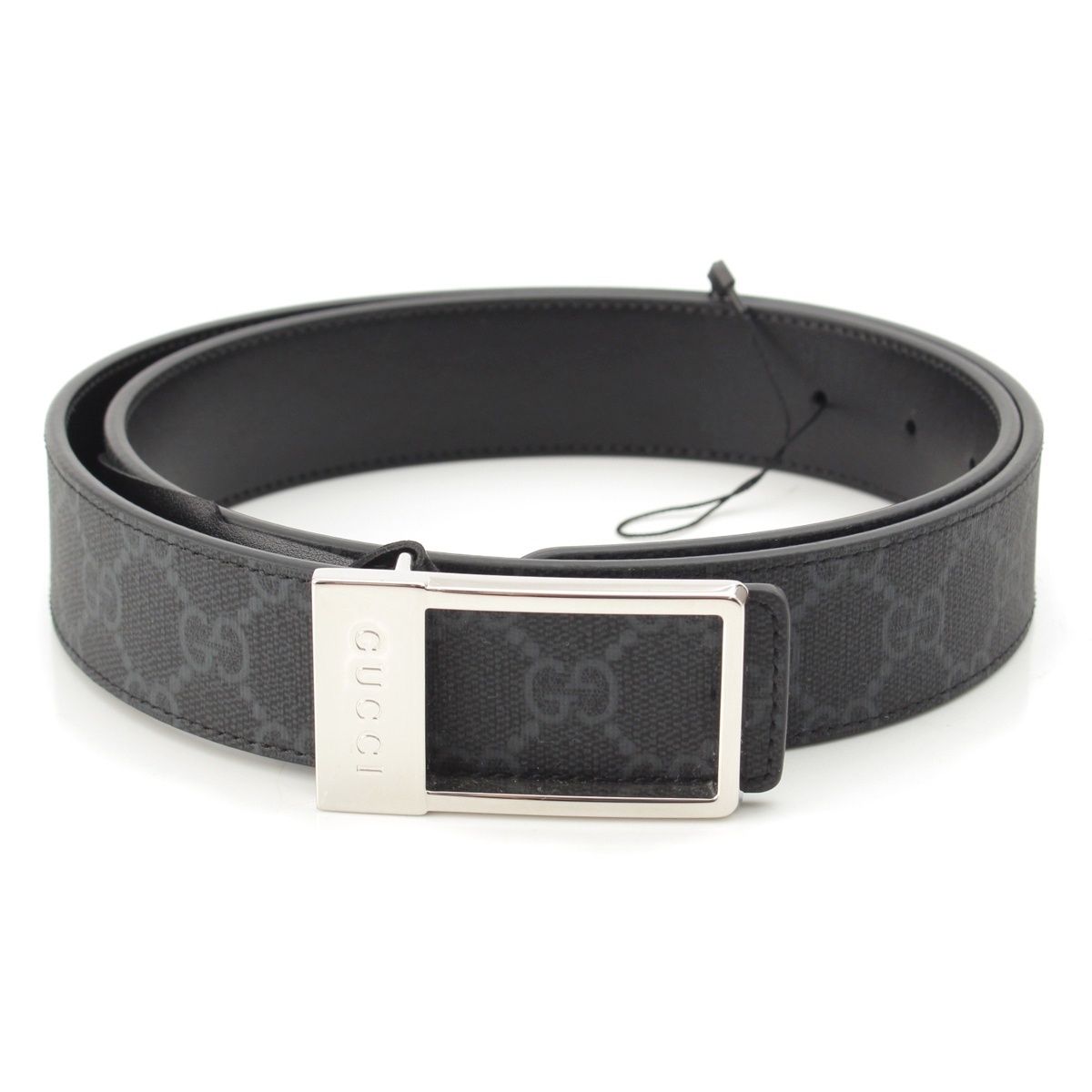 Gucci GG Supreme Canvas Leather Rectangle Buckle Reversible Belt Black