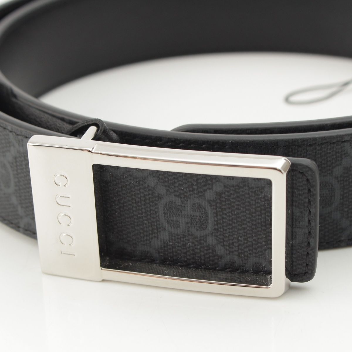 Gucci GG Supreme Canvas Leather Rectangle Buckle Reversible Belt Black — view 3