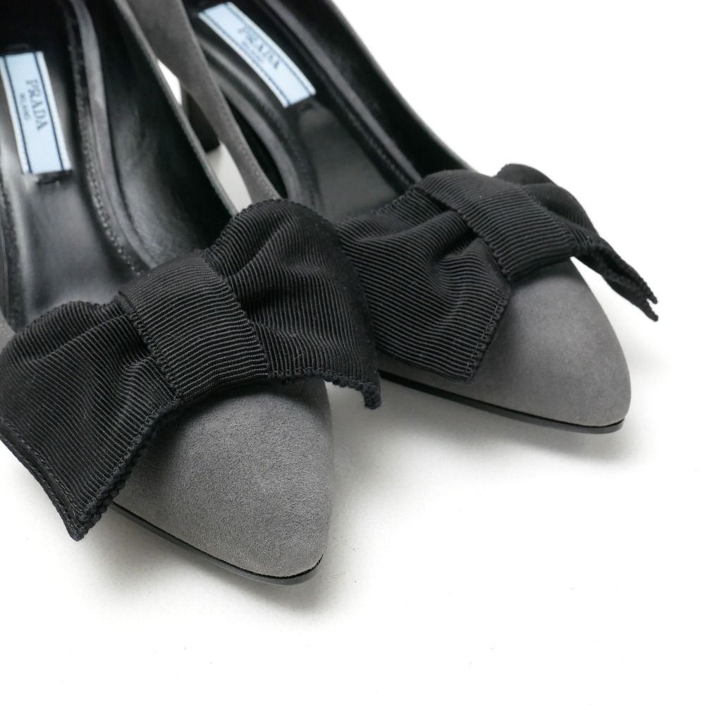 Prada Pumps Suede Ribbon Pointed Toe Heels — view 4