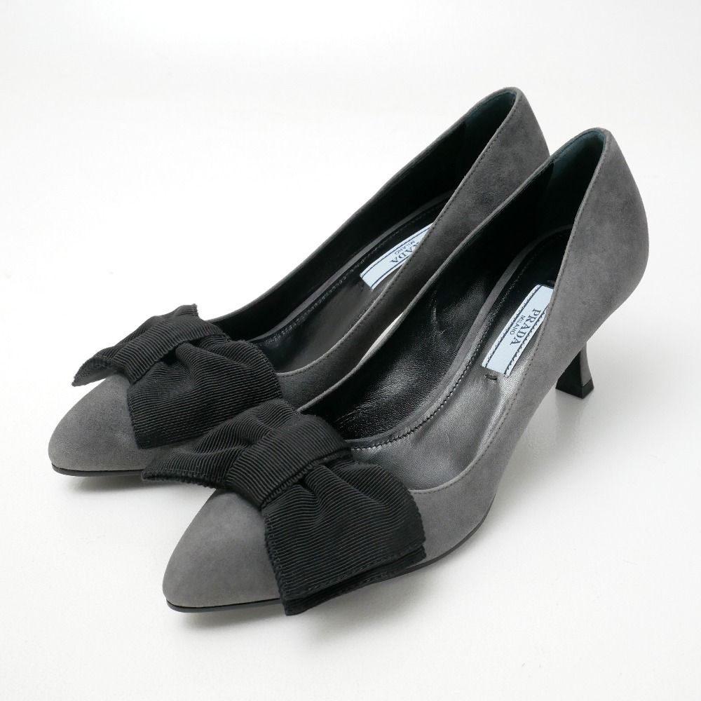 Prada Pumps Suede Ribbon Pointed Toe Heels