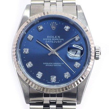 Rolex Watch Datejust Diamond Index Sunray Blue Dial Date 18k White Gold SS