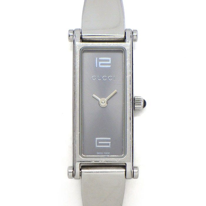 Gucci Watch Bracelet Horsebit Rectangular Sunray Gray Dial SS Quartz Analog