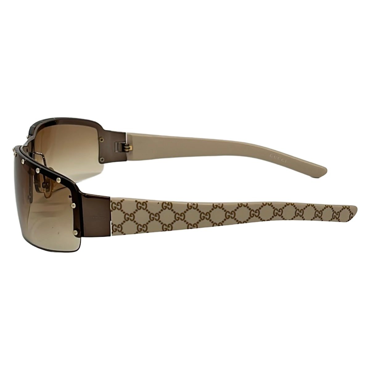 Gucci Sunglasses Dark Brown Gray Beige GG Pattern Studs Eyewear — view 2