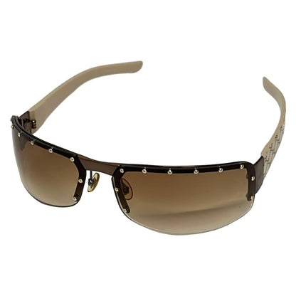 Gucci Sunglasses Dark Brown Gray Beige GG Pattern Studs Eyewear