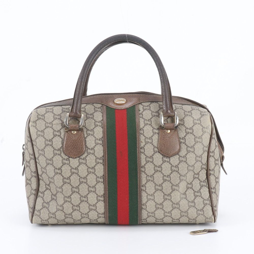 Gucci Vintage Sherry Line GG Plus Leather Tote Bag Mini Boston