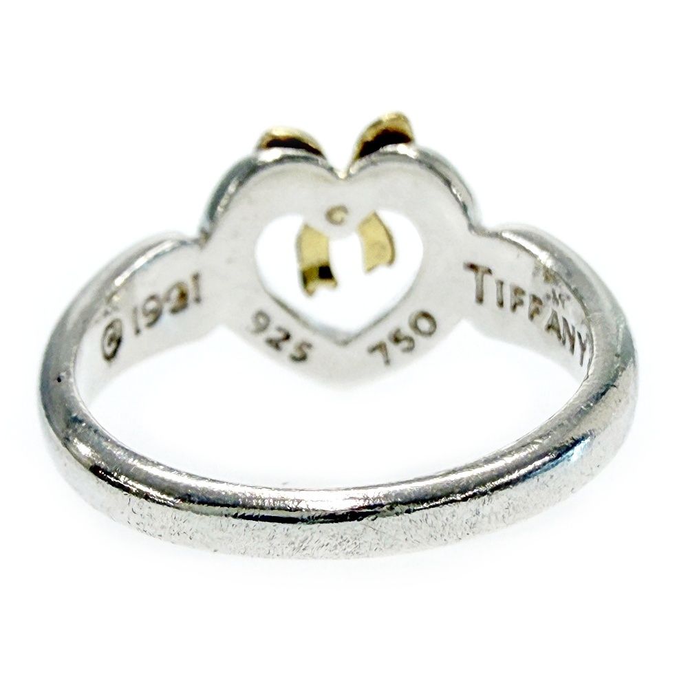 Tiffany & Co Silver Gold Heart Ribbon Ring — view 5