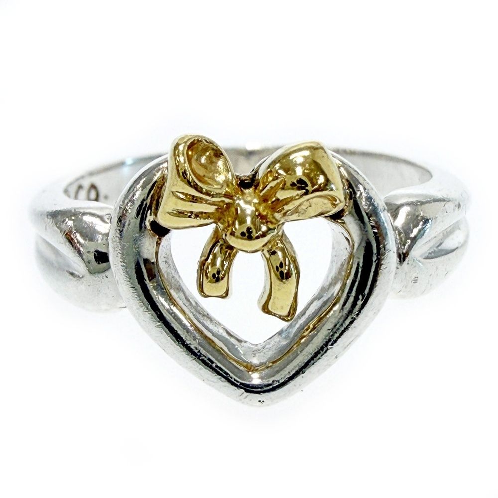 Tiffany & Co Silver Gold Heart Ribbon Ring — view 2