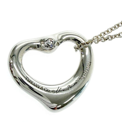 Tiffany & Co Silver Diamond Elsa Peretti Open Heart Necklace — view 2