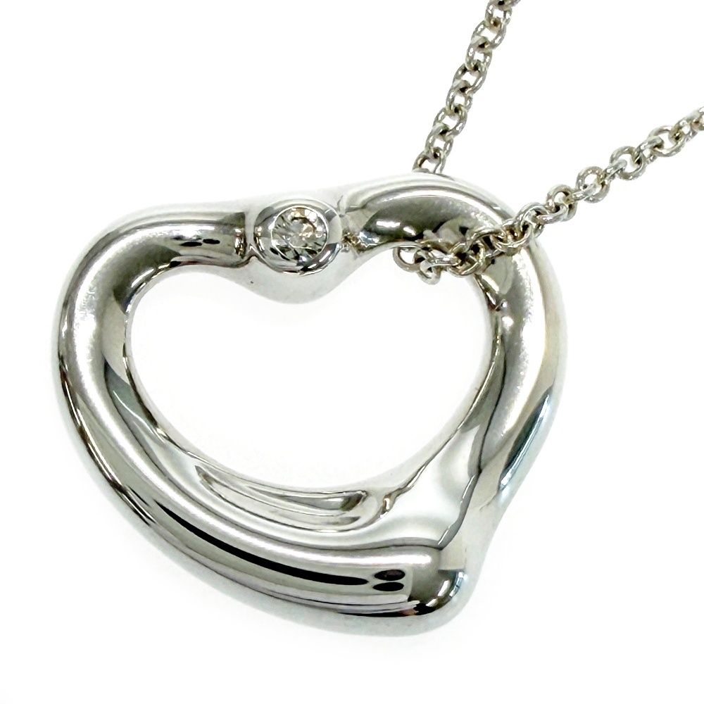 Tiffany & Co Silver Diamond Elsa Peretti Open Heart Necklace