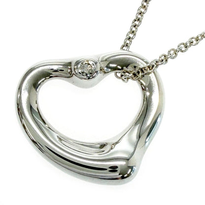 Tiffany & Co Silver Diamond Elsa Peretti Open Heart Necklace