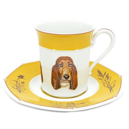 Hermes Tea Cup & Saucer Bazett Hound Chasse Yellow Coffee C&s Ceramics Dog
