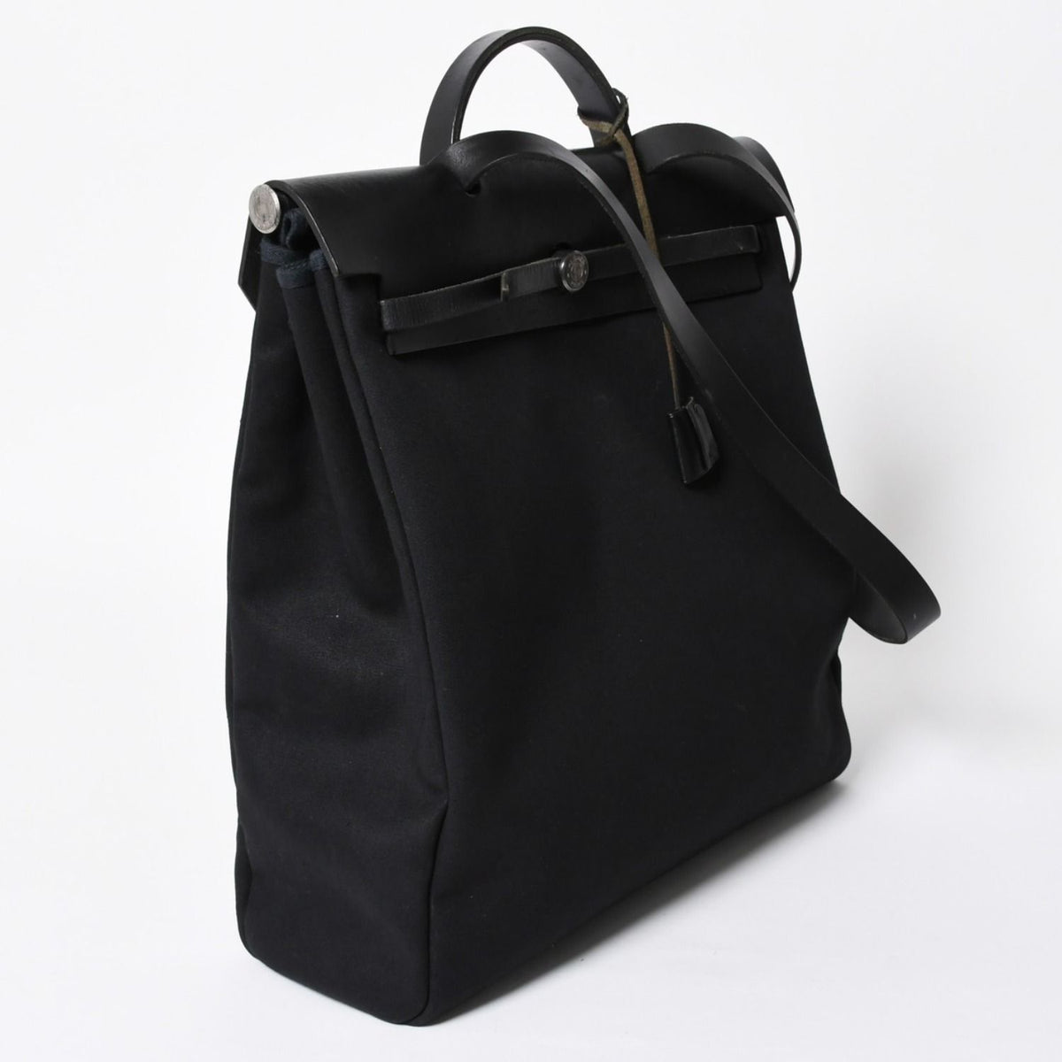Hermes Herbag MM 2-Way Shoulder Bag Toile Calfskin Black Silver — view 3