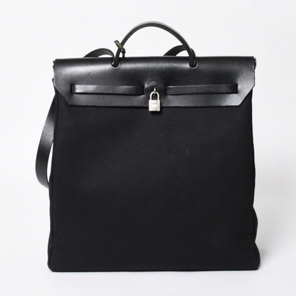 Hermes Herbag MM 2-Way Shoulder Bag Toile Calfskin Black Silver — view 2