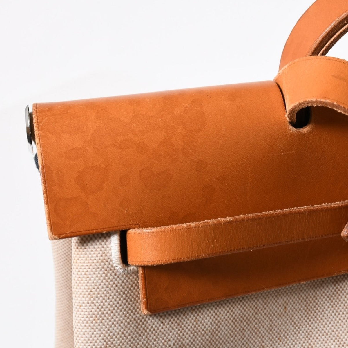 Hermes Herbag MM Toile H Box Calf Brown Beige Silver Handbag — view 7