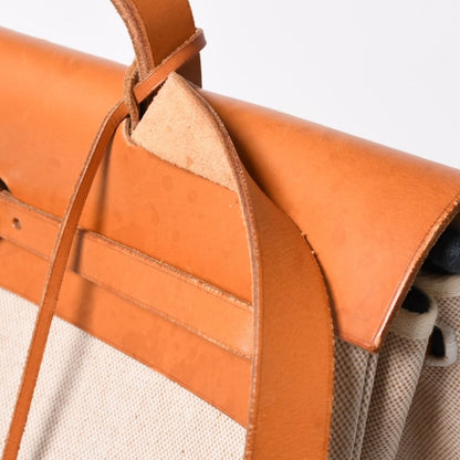 Hermes Herbag MM Toile H Box Calf Brown Beige Silver Handbag — view 6