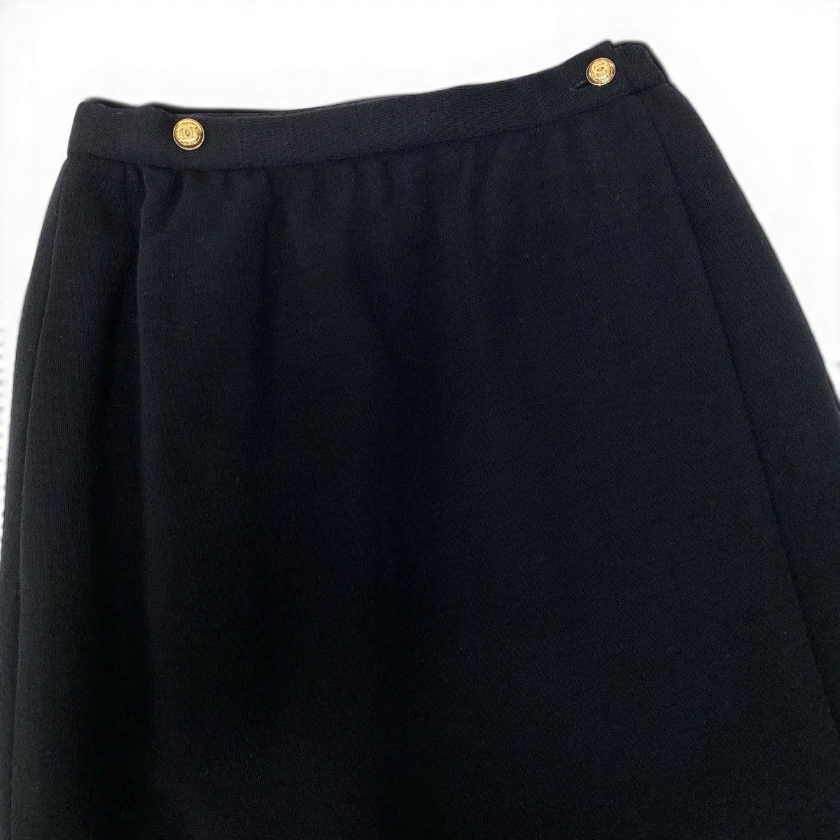 Chanel Wrap Skirt CC Logo Gold Button Black Wool 36 — view 5