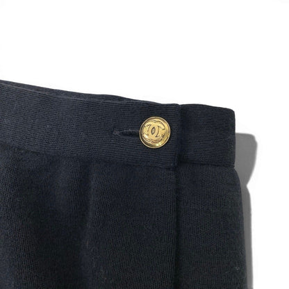 Chanel Wrap Skirt CC Logo Gold Button Black Wool 36 — view 7