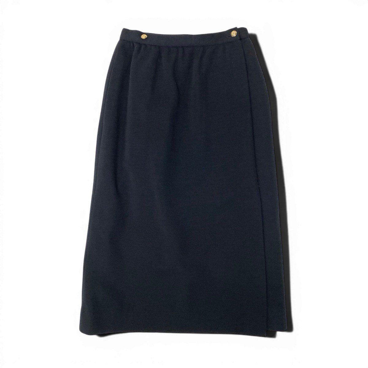 Chanel Wrap Skirt CC Logo Gold Button Black Wool 36 — view 2